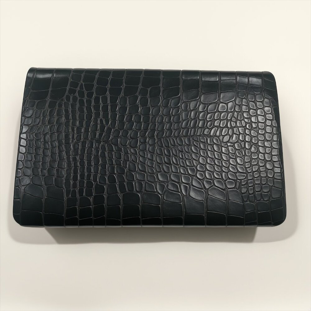 Black Crocodile Embossed Crossbody Bag Chain Strap Vegan Leather Clutch - Picture 3 of 8